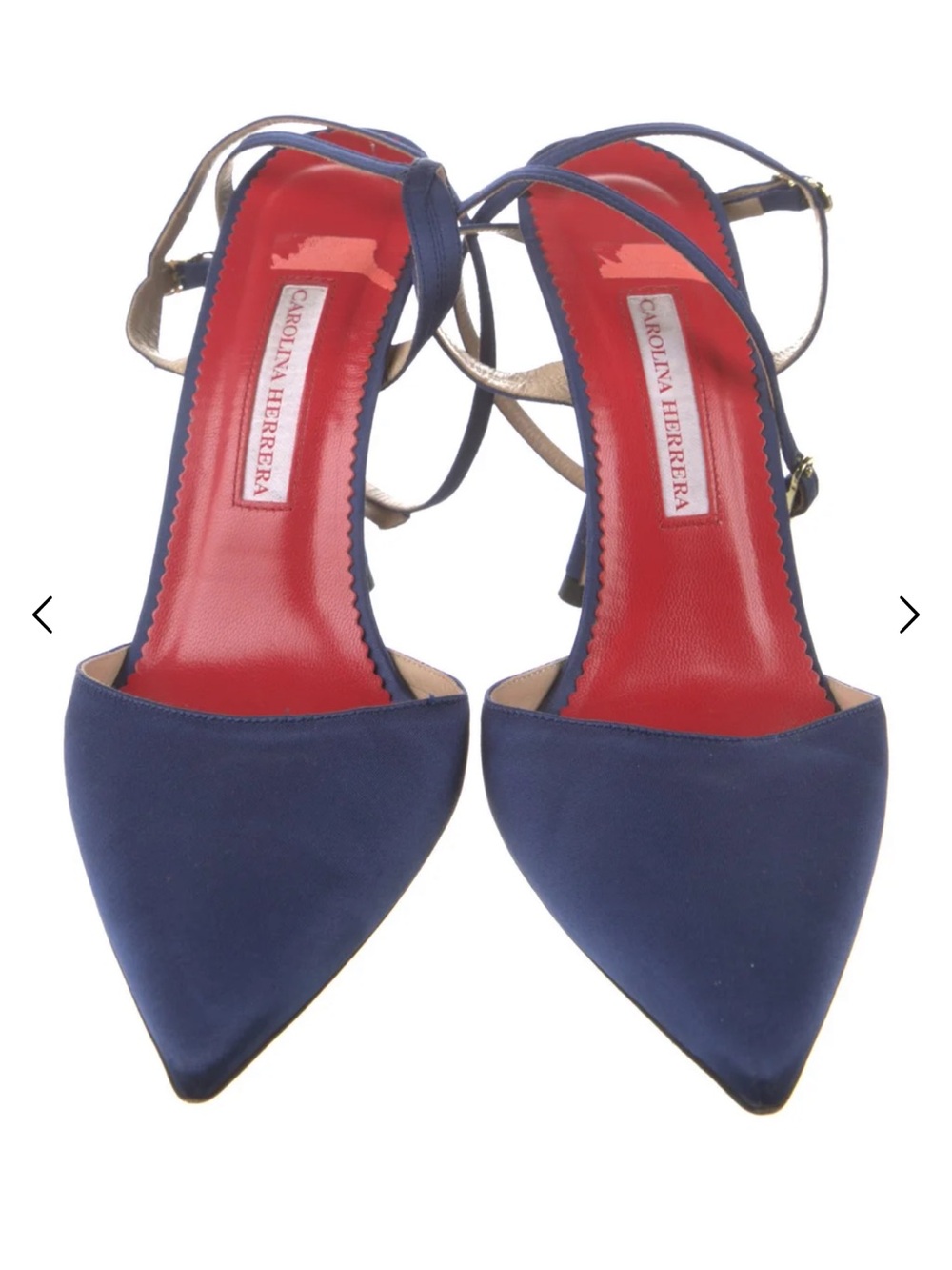 Carolina Herrera Navy Satin Wrap Ankle Pointed Pumps Heels IT 40 US 10
